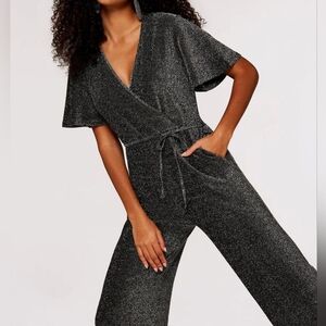 NEW APRICOT Sparkle Angel Sleeve Jumpsuit in Silver